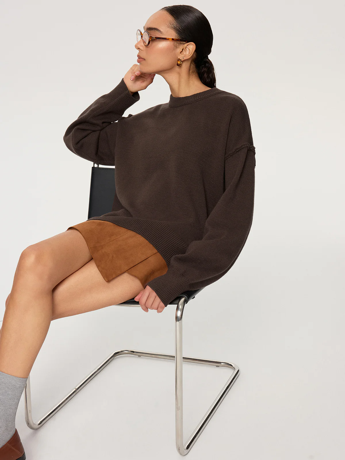 Crew Neck Oversized Knit Sweater - Wholesalesil