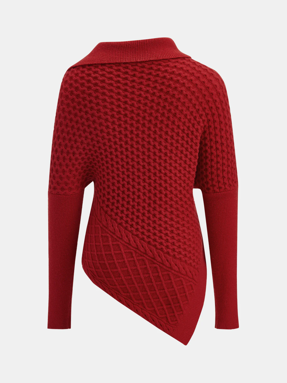Asymmetric Textured Knit Polo Sweater - Wholesalesil