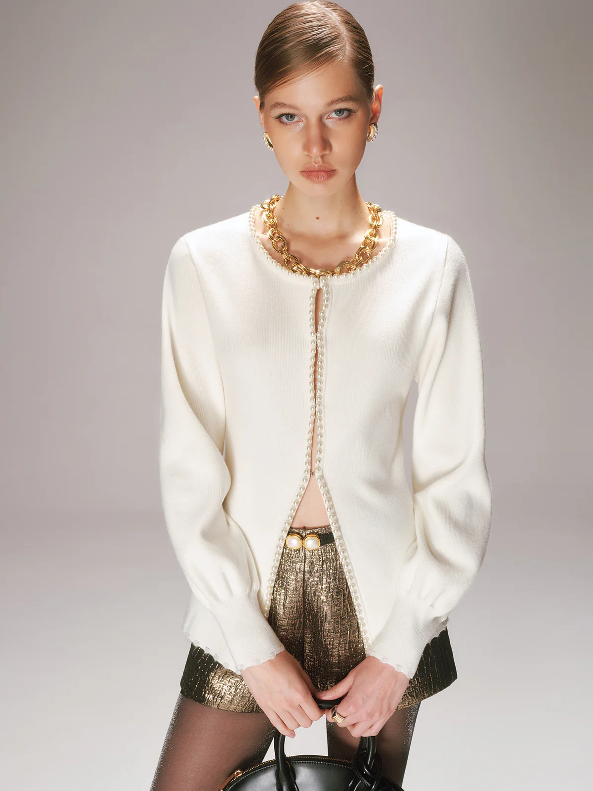 Pearl Trim Knit Cardigan - Wholesalesil