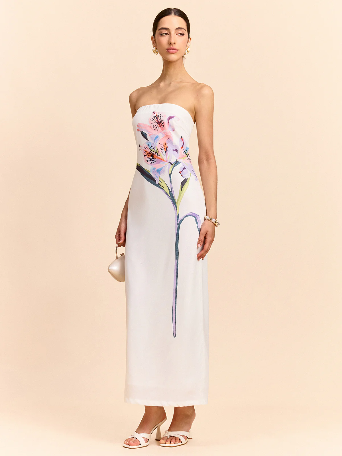 Strapless Floral Print Maxi Dress - Wholesalesil