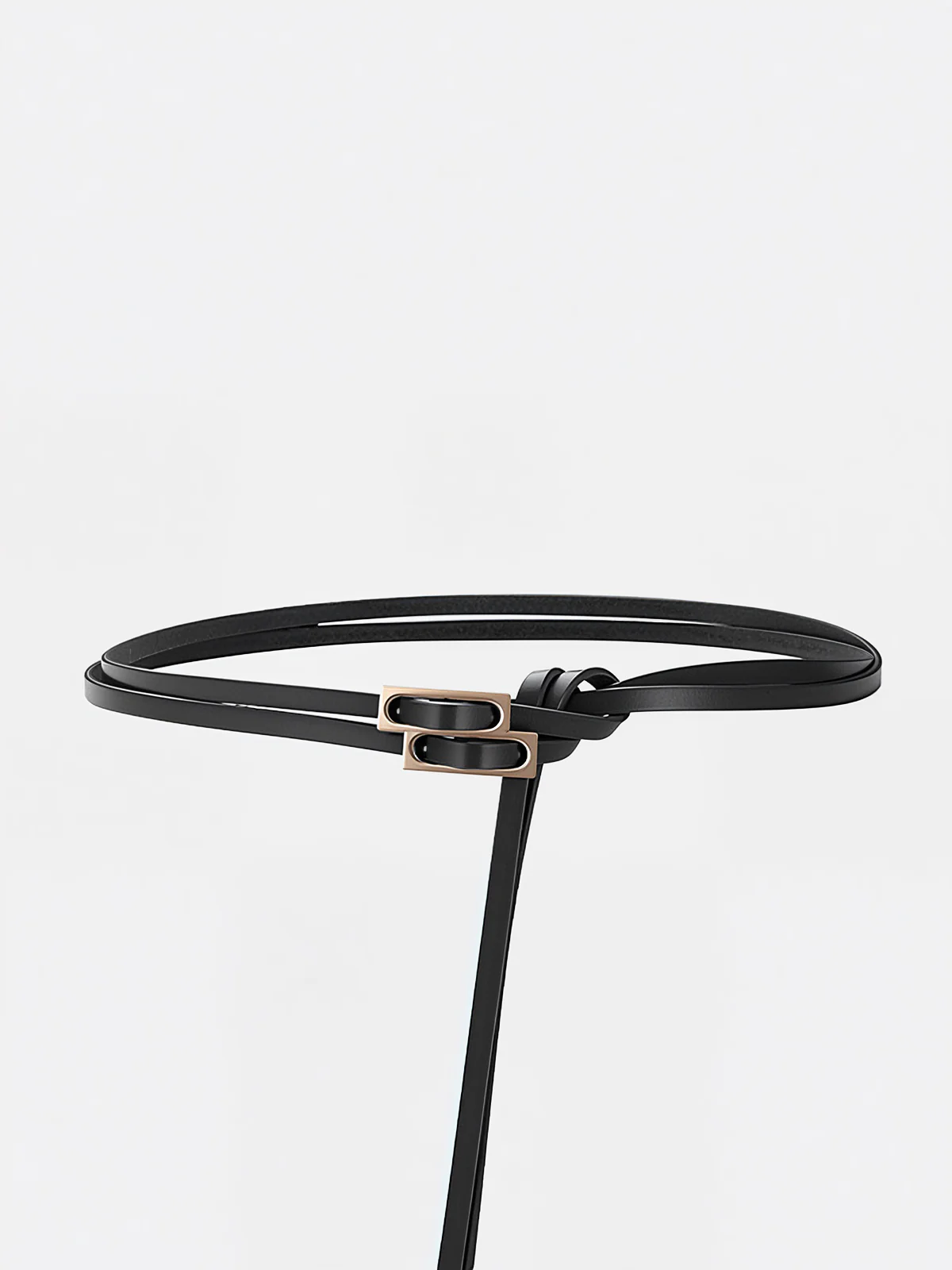 Double-Loop Buckle Leather Thin Belt - Wholesalesil