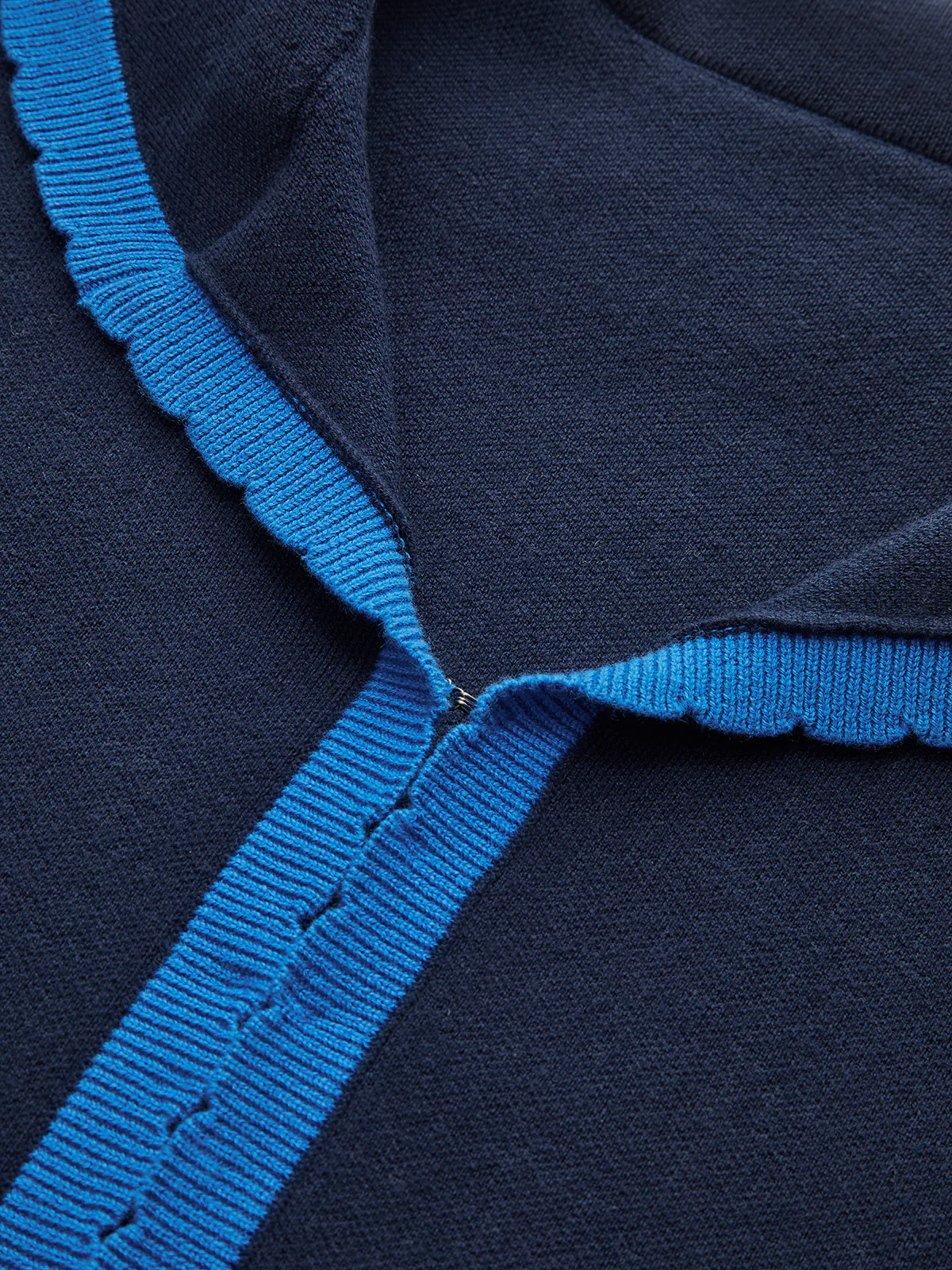 Contrast Trim Scallop Collar Cardigan - Wholesalesil