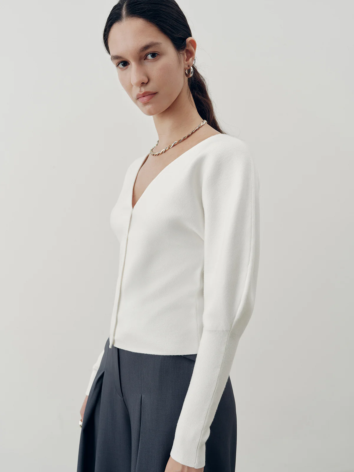 V-Neck Leg-Of-Mutton Sleeve Cardigan - Wholesalesil