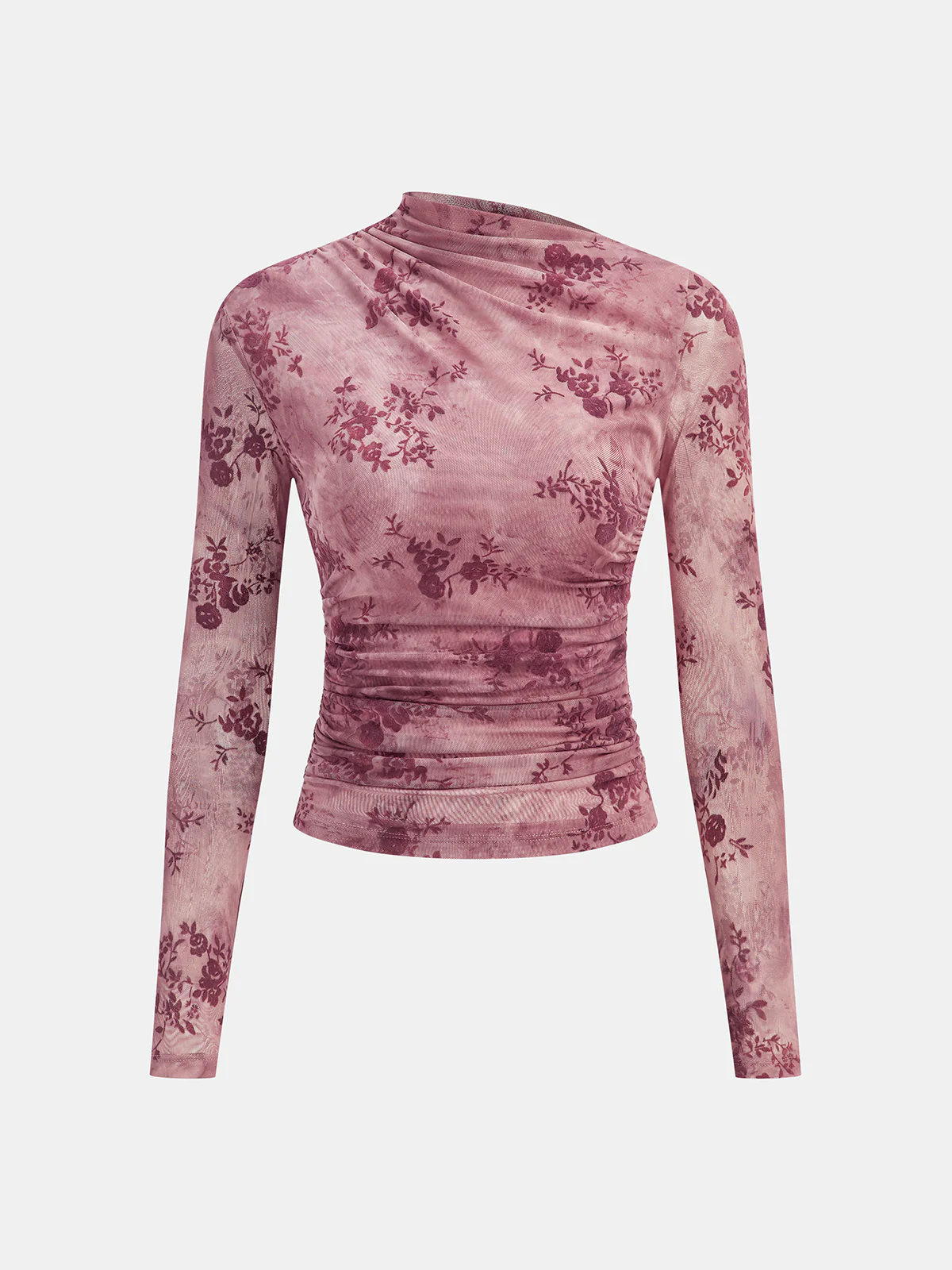 Rose Floral Mesh Ruched Top - Wholesalesil