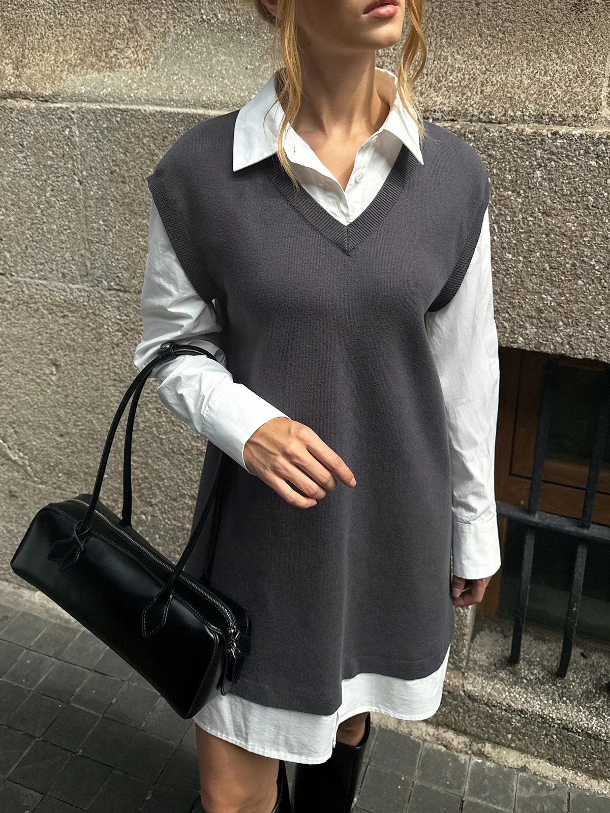 2 in 1 Shirt Paneled Knit Mini Dress - Wholesalesil