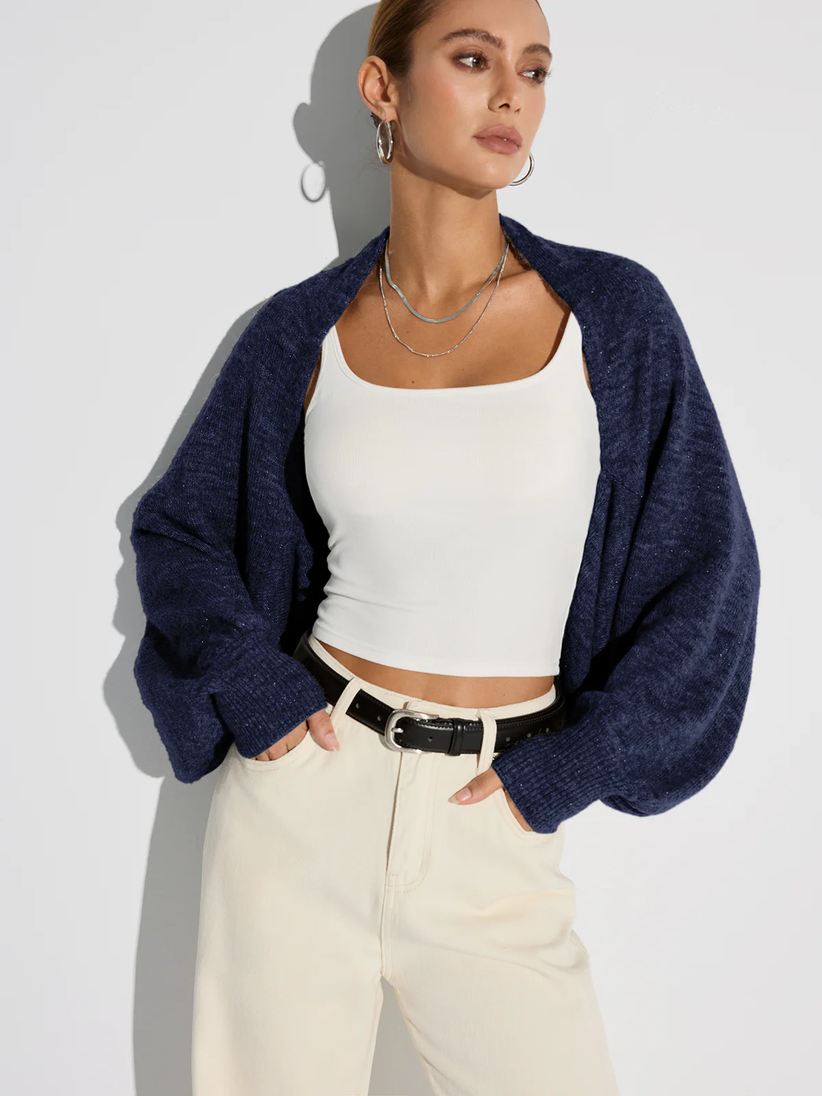 Wool Blend Oversized Batwing Sleeve Cardigan - Wholesalesil