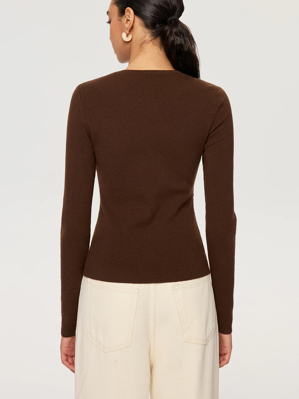 Metal Ring Detail Long Sleeve Knit Top - Wholesalesil