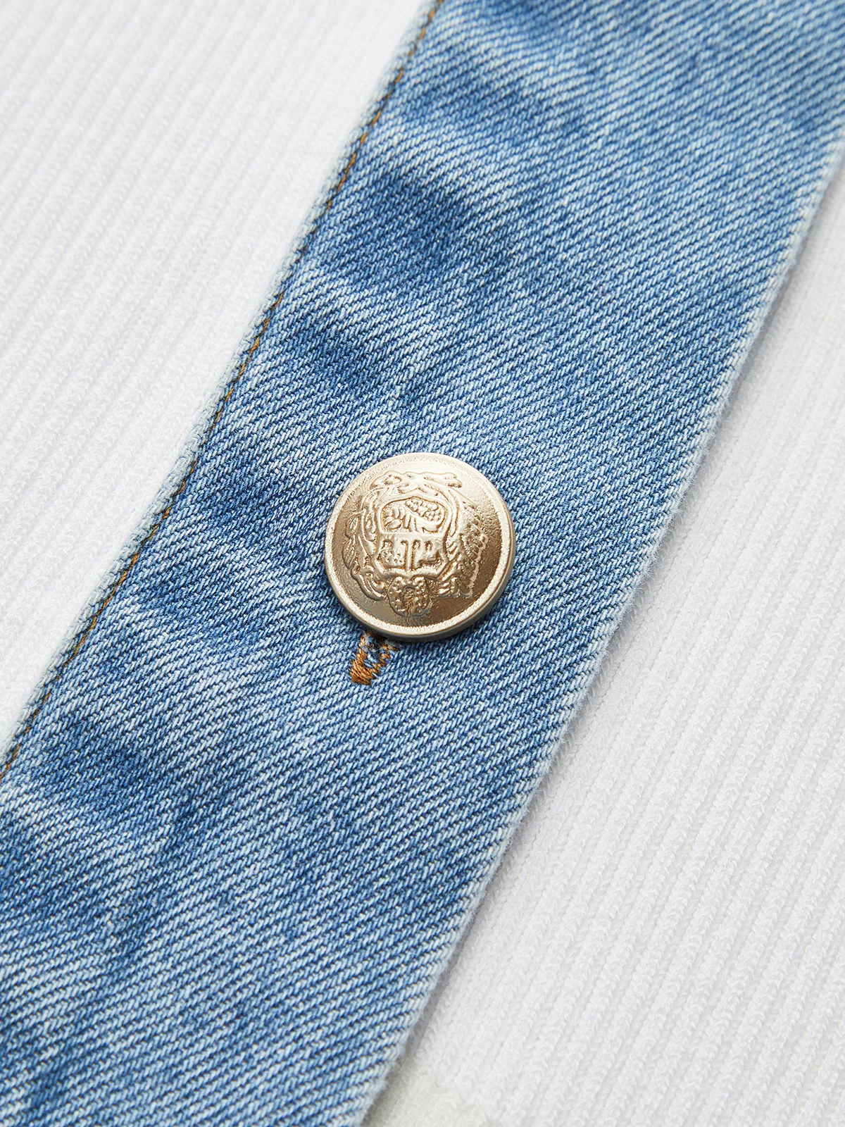 Knitted and Denim Contrast Button Top - Wholesalesil