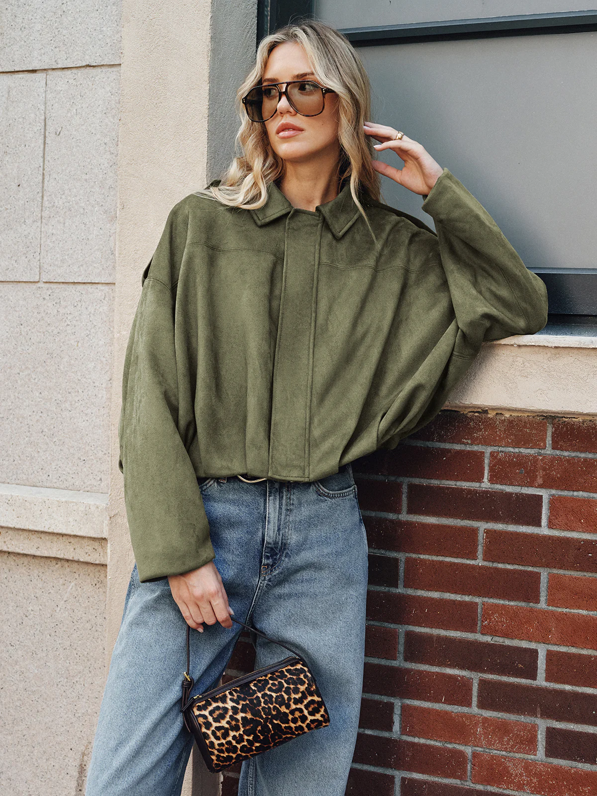 Suede Effect Zip-Up Collared Jacket - Wholesalesil