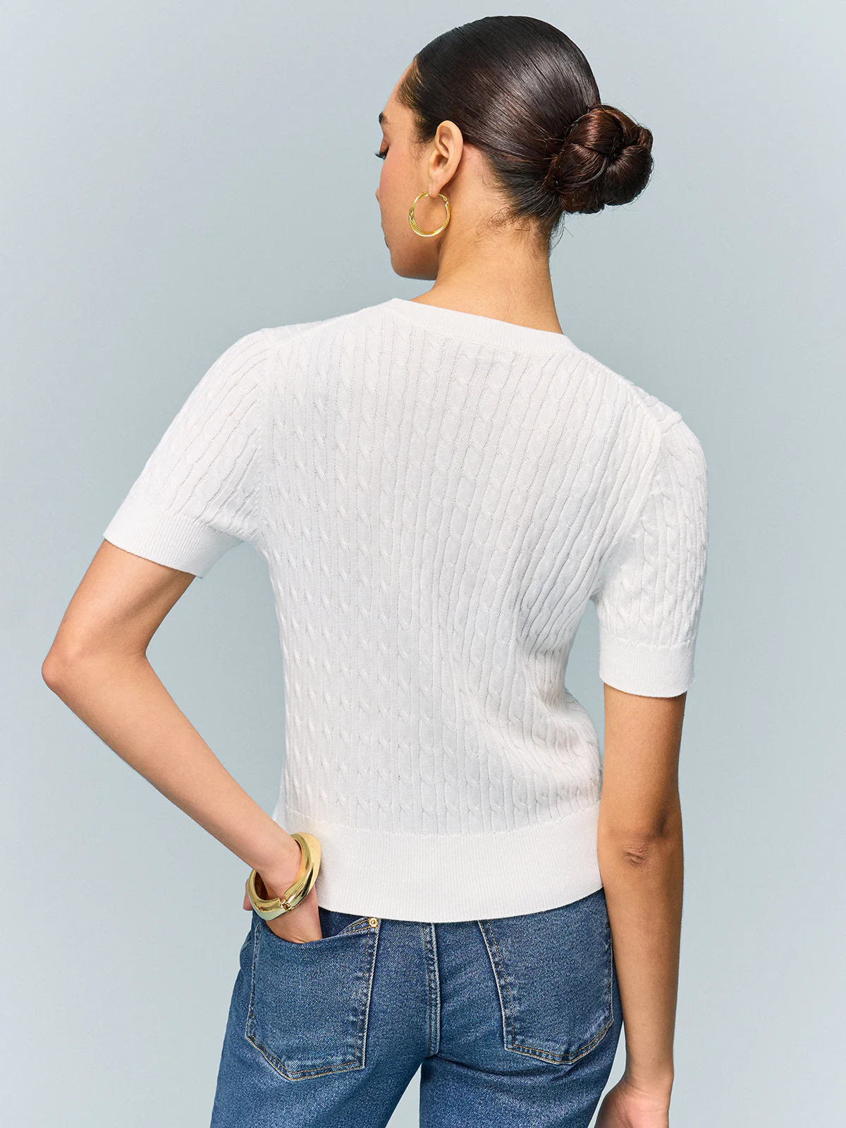 Cable Knit Short Sleeve Top - Wholesalesil