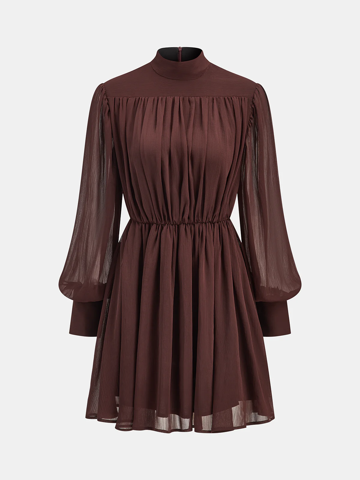 Puff Sleeve Chiffon Ruched Mini Dress - Wholesalesil