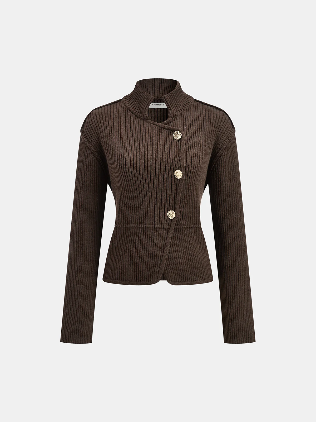 Stand Collar Asymmetric Button Cardigan - Wholesalesil