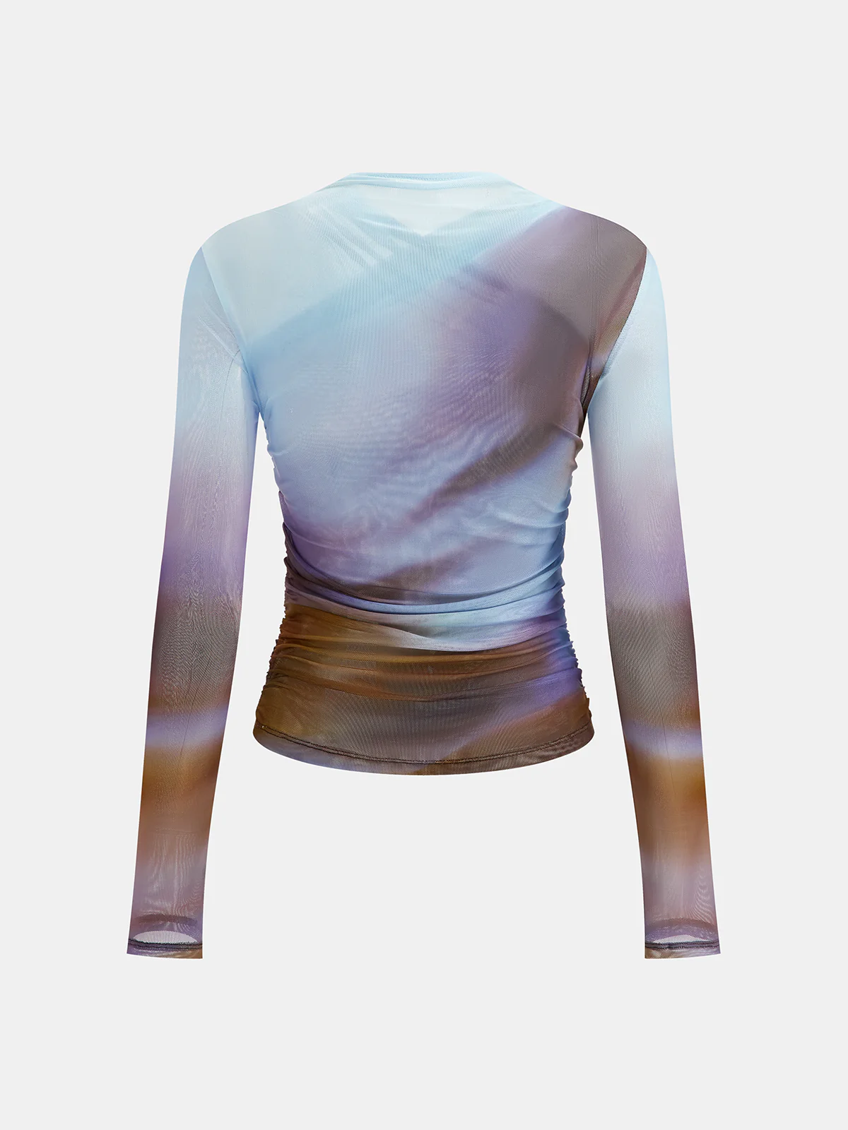 Criss Cross Printed Mesh Long-Sleeve Top - Wholesalesil