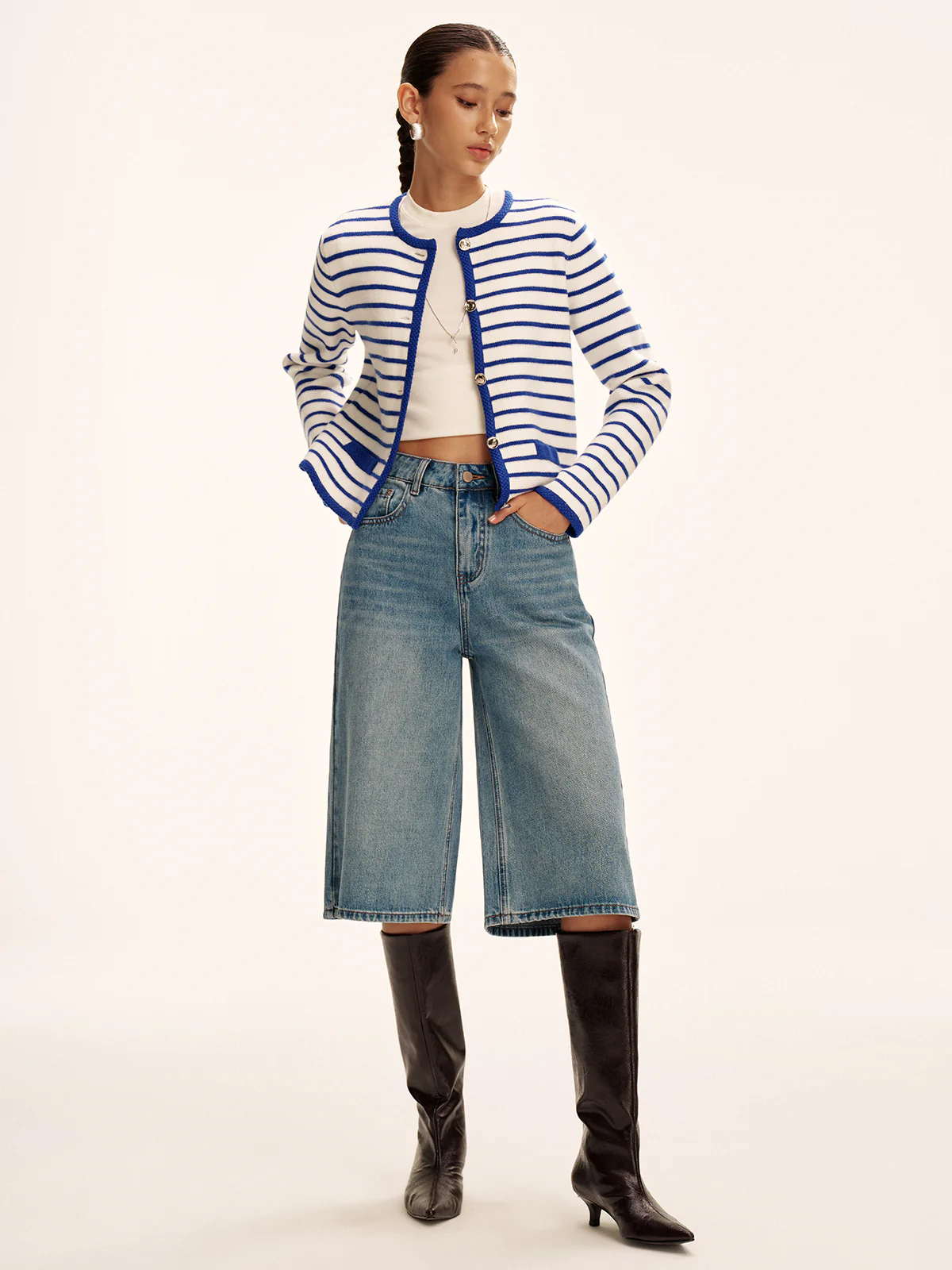 Striped Contrast Trim Knit Cardigan - Wholesalesil