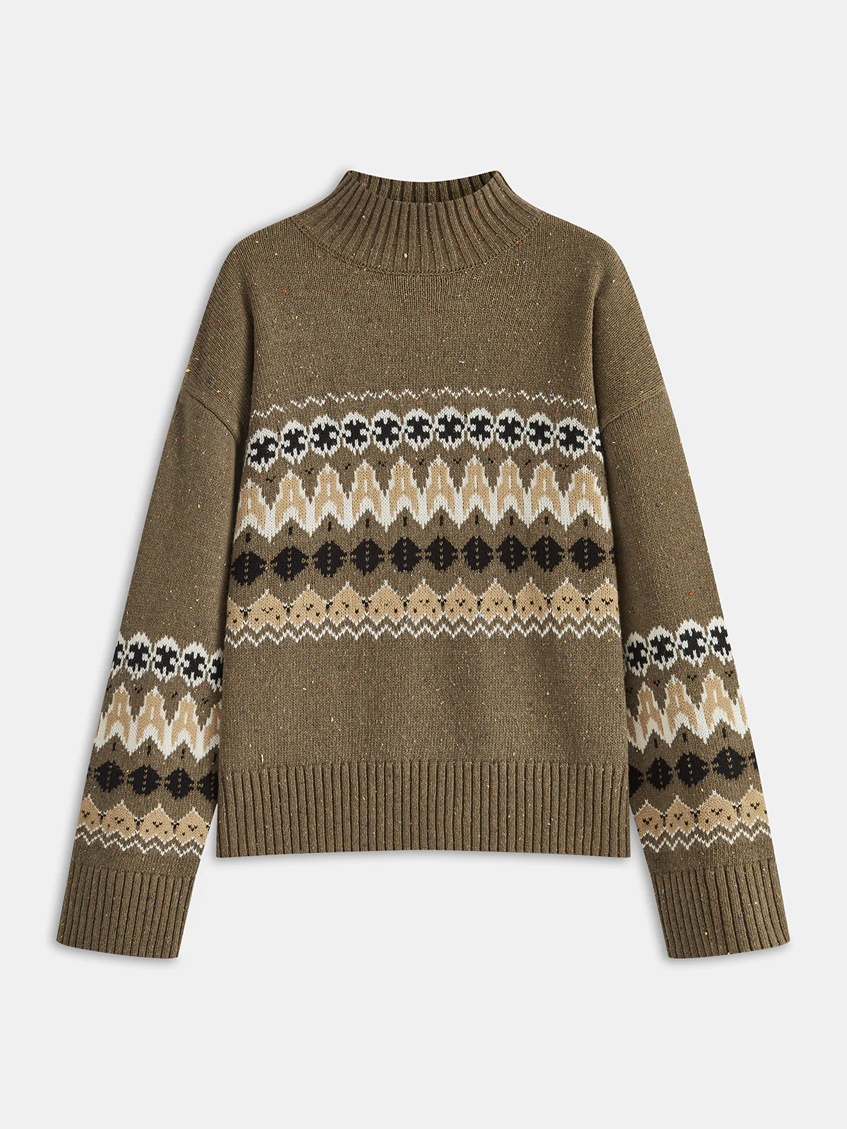 Wool Blend Fair Isle Pattern Sweater - Wholesalesil