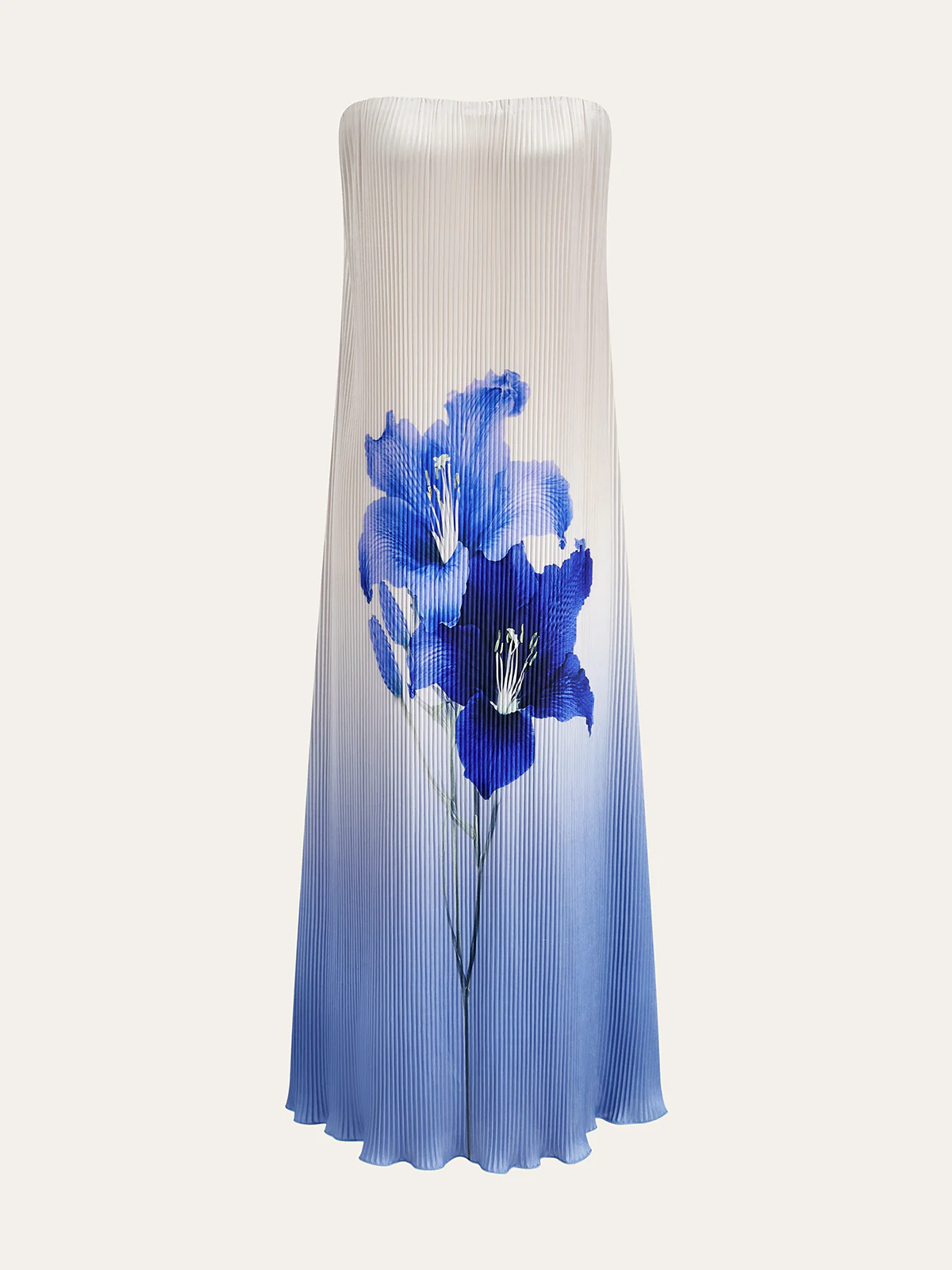 Floral Print Gradient Strapless Pleated Maxi Dress - Wholesalesil