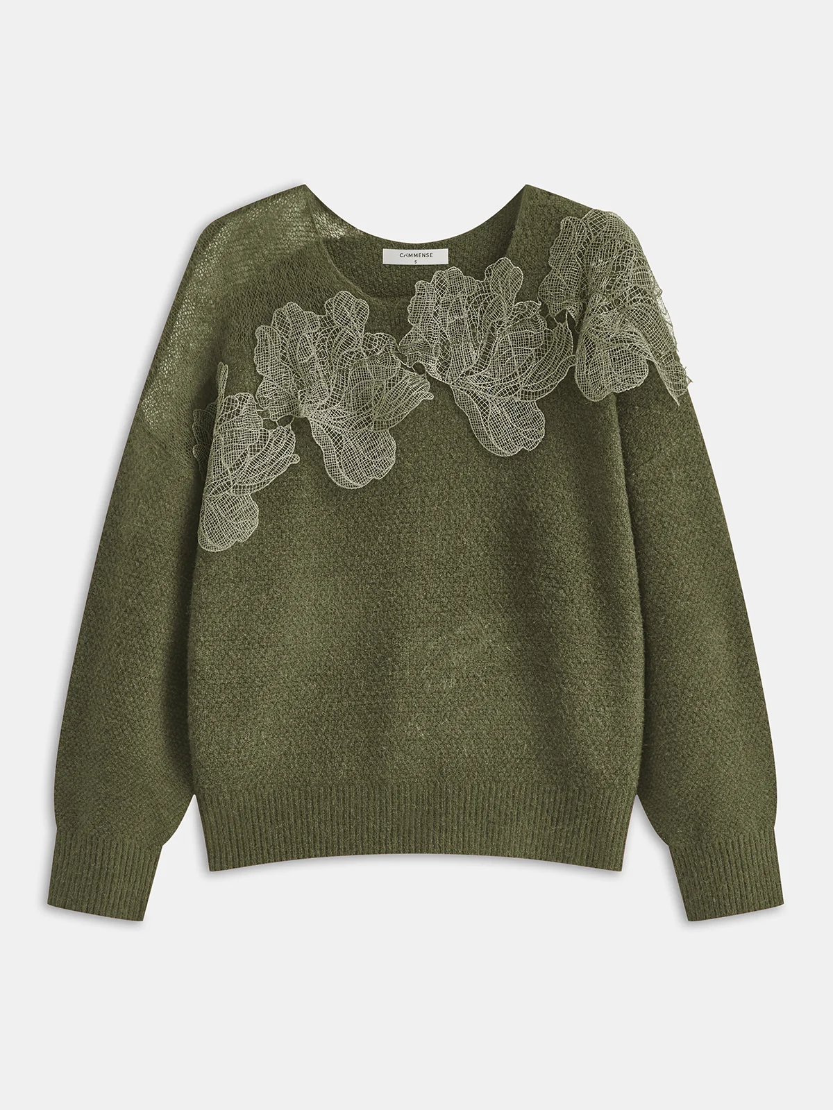 Floral lace Sweater Semi Sheer Round Neck Sweater - Wholesalesil