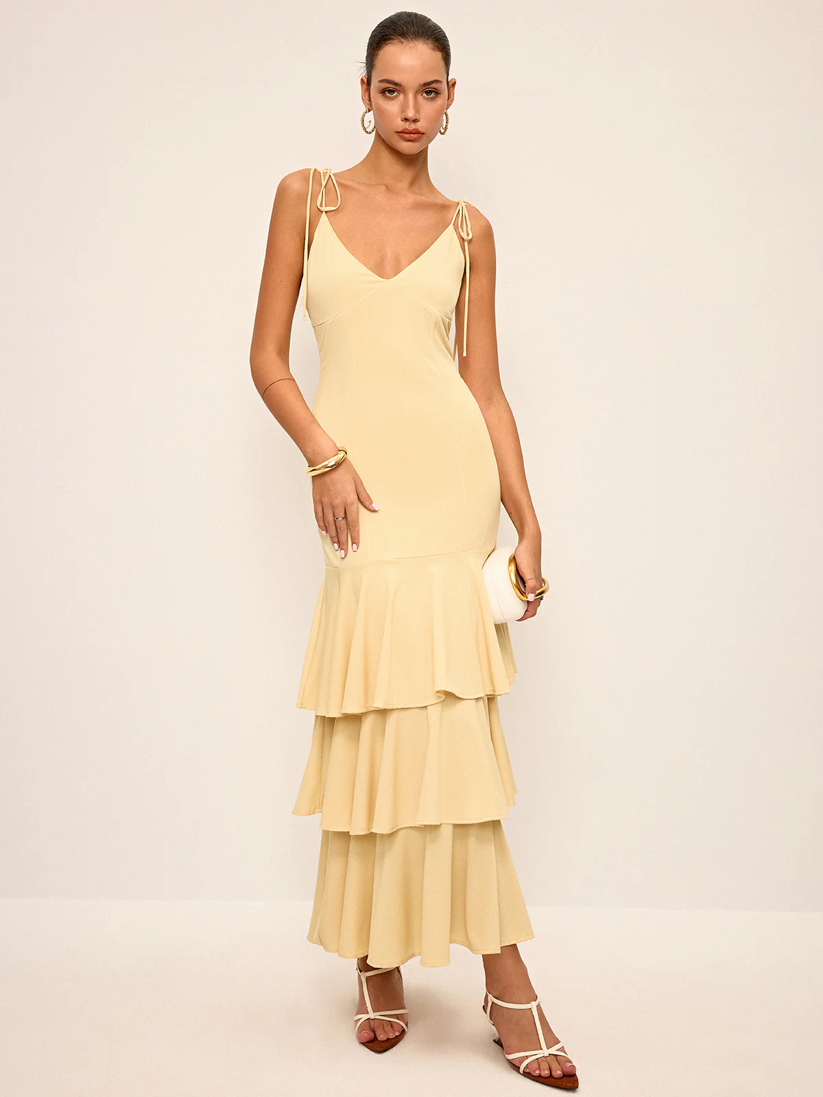 Tie-Strap Shoulder Tiered Maxi Dress - Wholesalesil