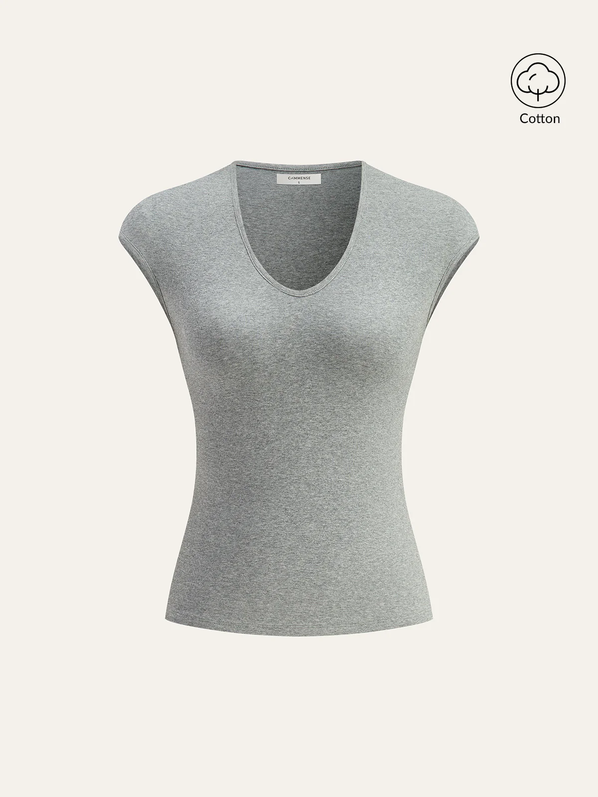 V-Neck Cap Sleeve Cotton-Blend Top - Wholesalesil