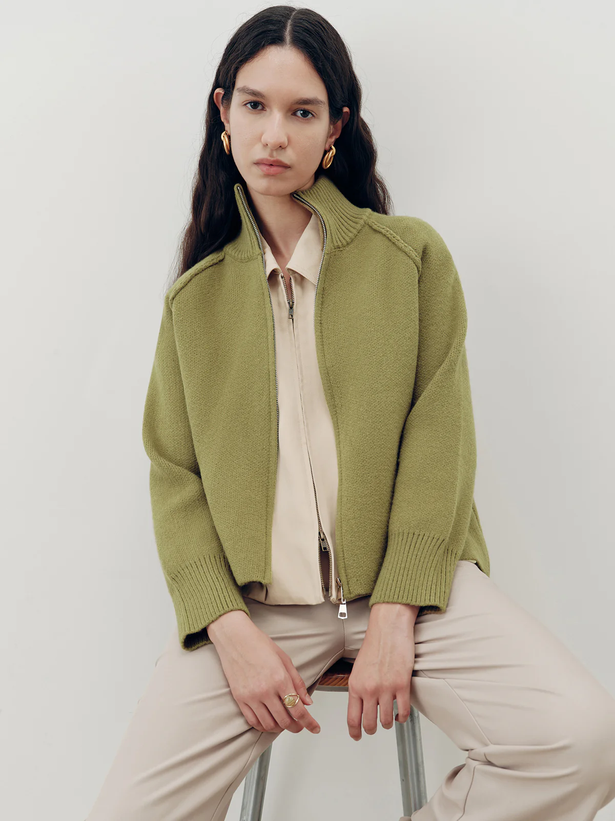 Zip-Up Turtleneck Knit Cardigan - Wholesalesil