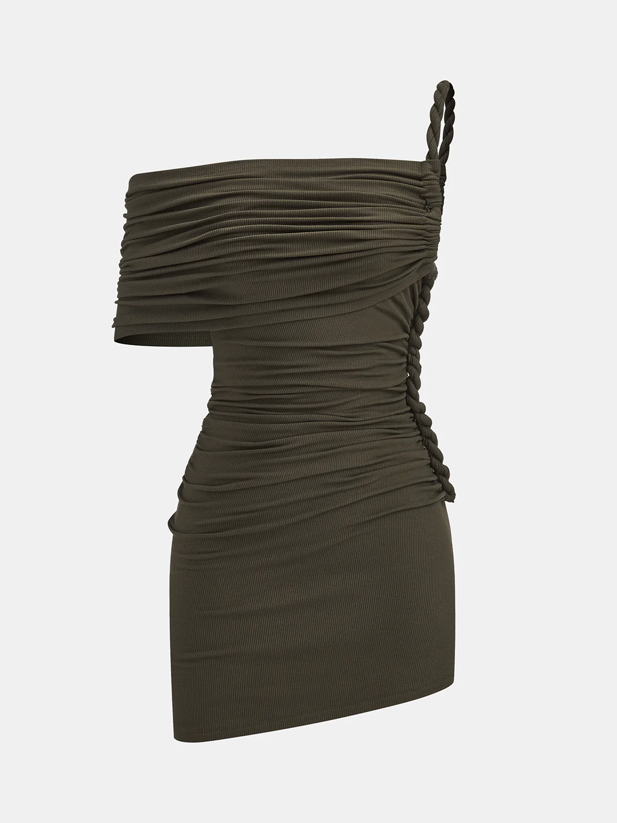 Braided Rope One-Shoulder Ruched Mini Dress - Wholesalesil