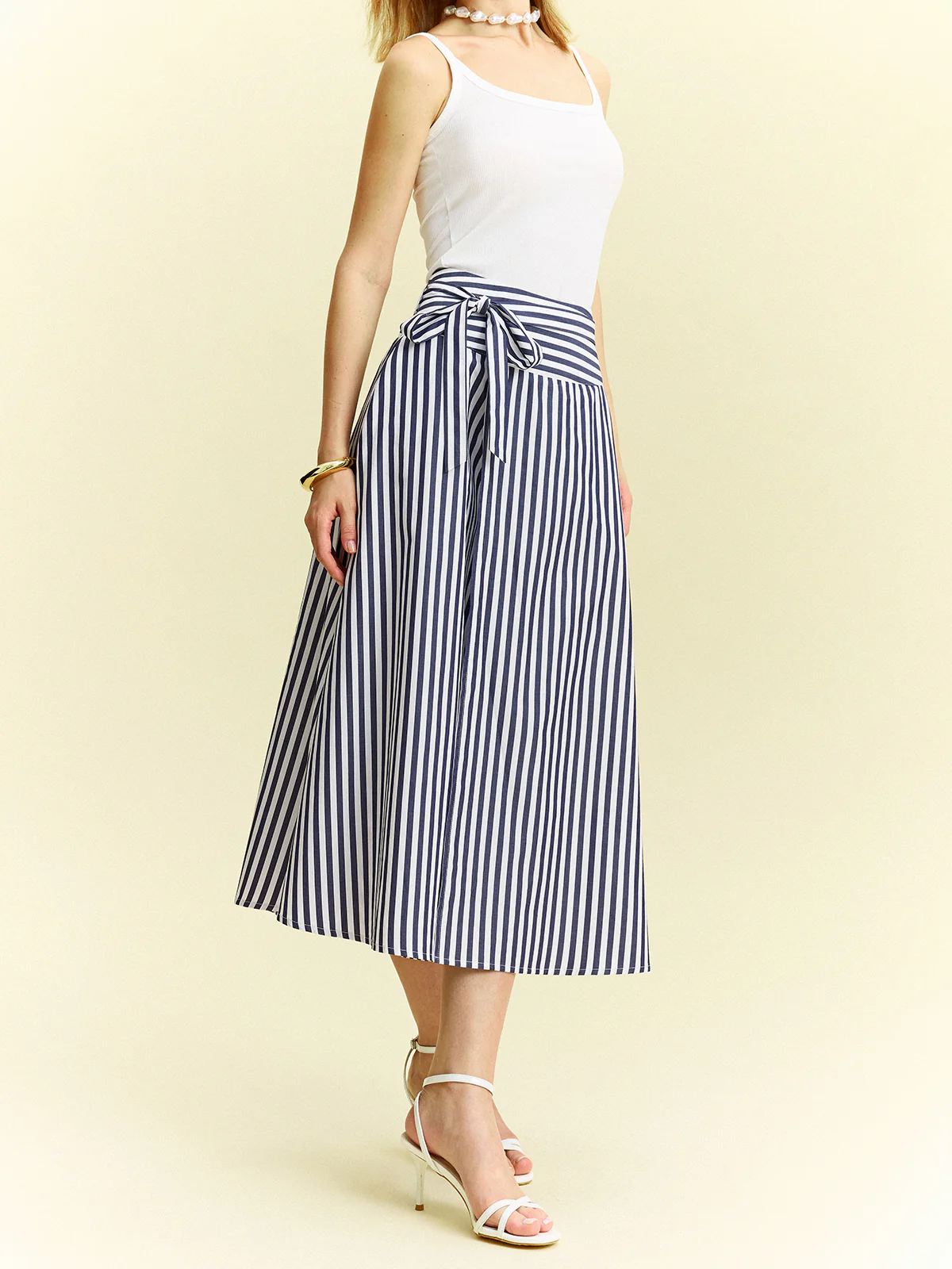 Striped Wrap-Around Midi Skirt - Wholesalesil
