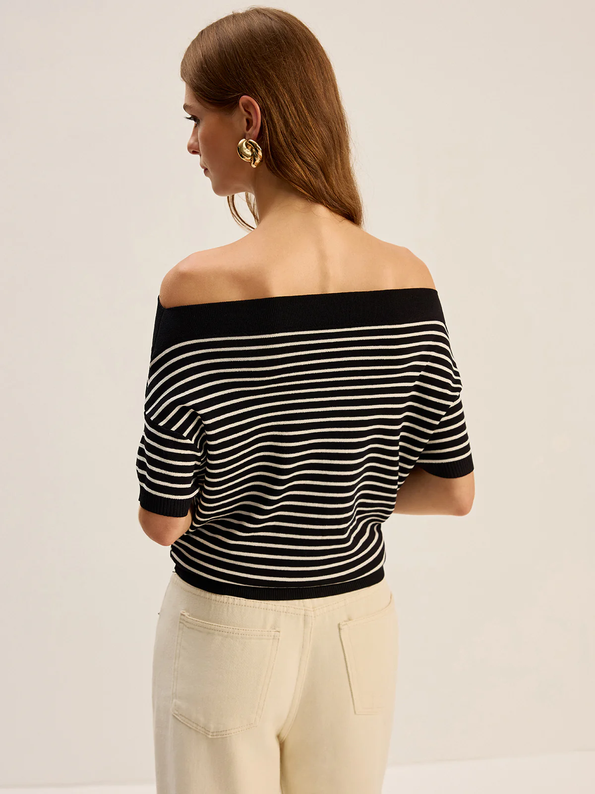 Striped Off-Shoulder Knit Top - Wholesalesil