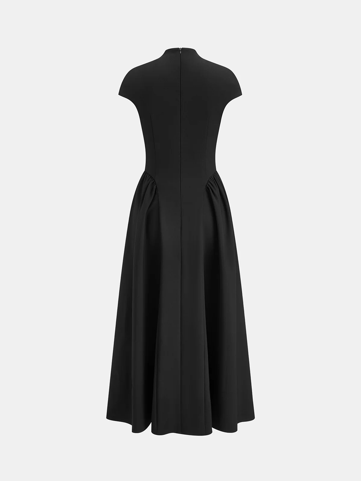 Cap Sleeved Keyhole Neckline Flared Midi Dress - Wholesalesil