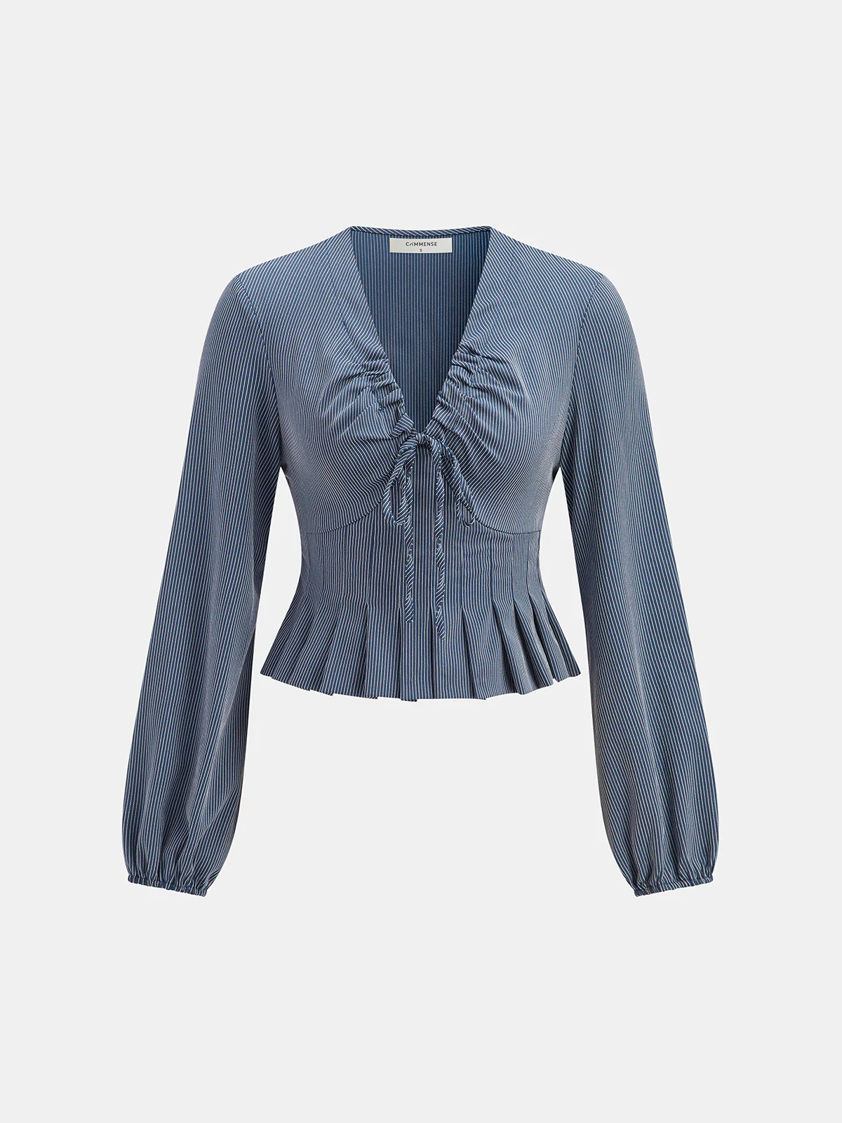 Striped Tie-Front V-Neck Peplum Blouse - Wholesalesil
