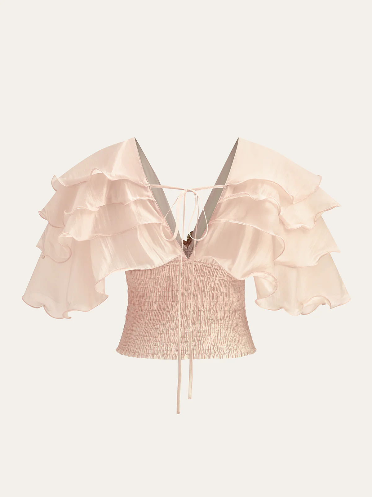 Semi-Sheer Ruffled Metal Decor Waist-Cinching Top - Wholesalesil