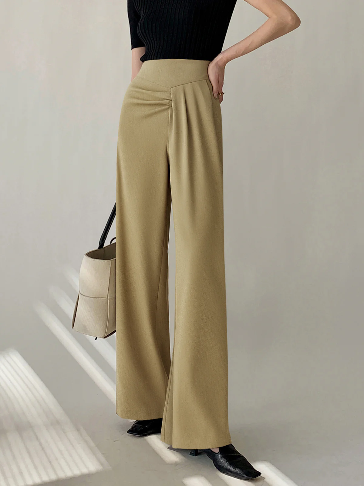 Asymmetric Ruched Mid-Waisted Pants - Wholesalesil