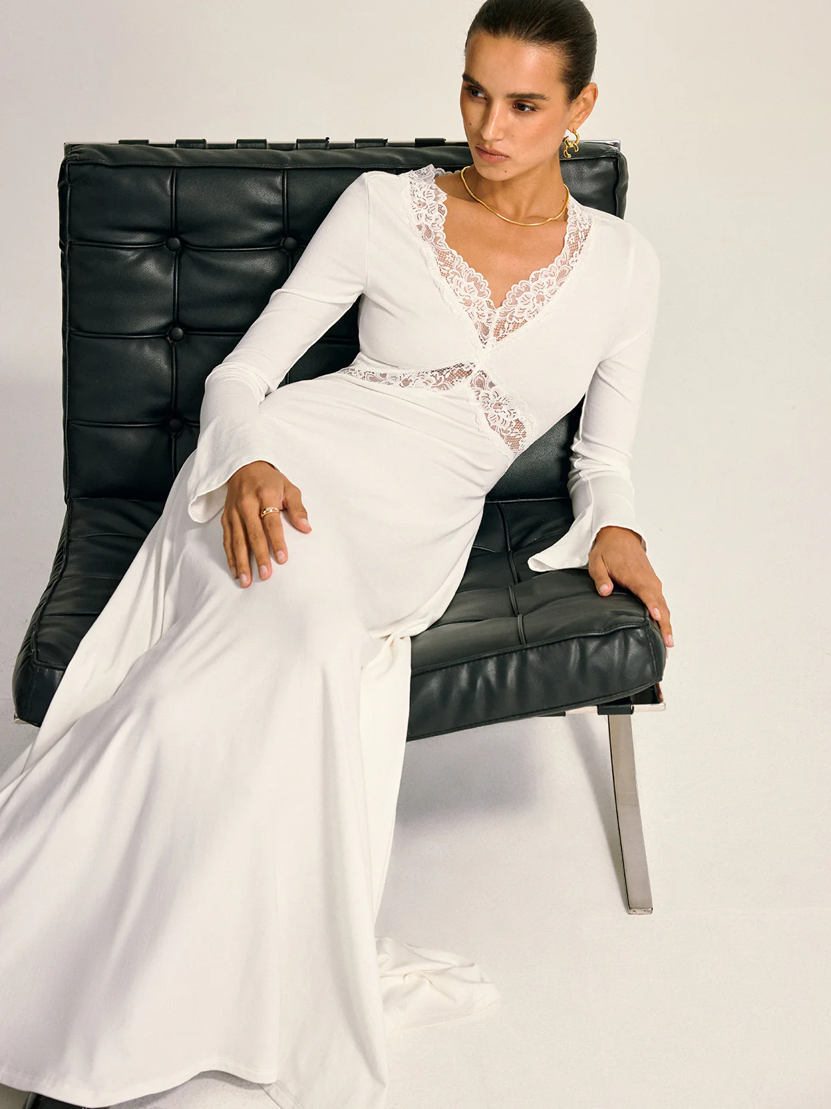 Lace Cross Paneled Long Sleeve Maxi Dress - Wholesalesil