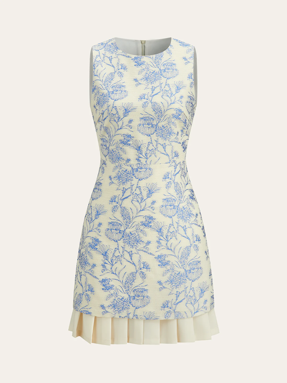 Floral Printed Sleeveless Dress with Pleated Hem - Wholesalesil