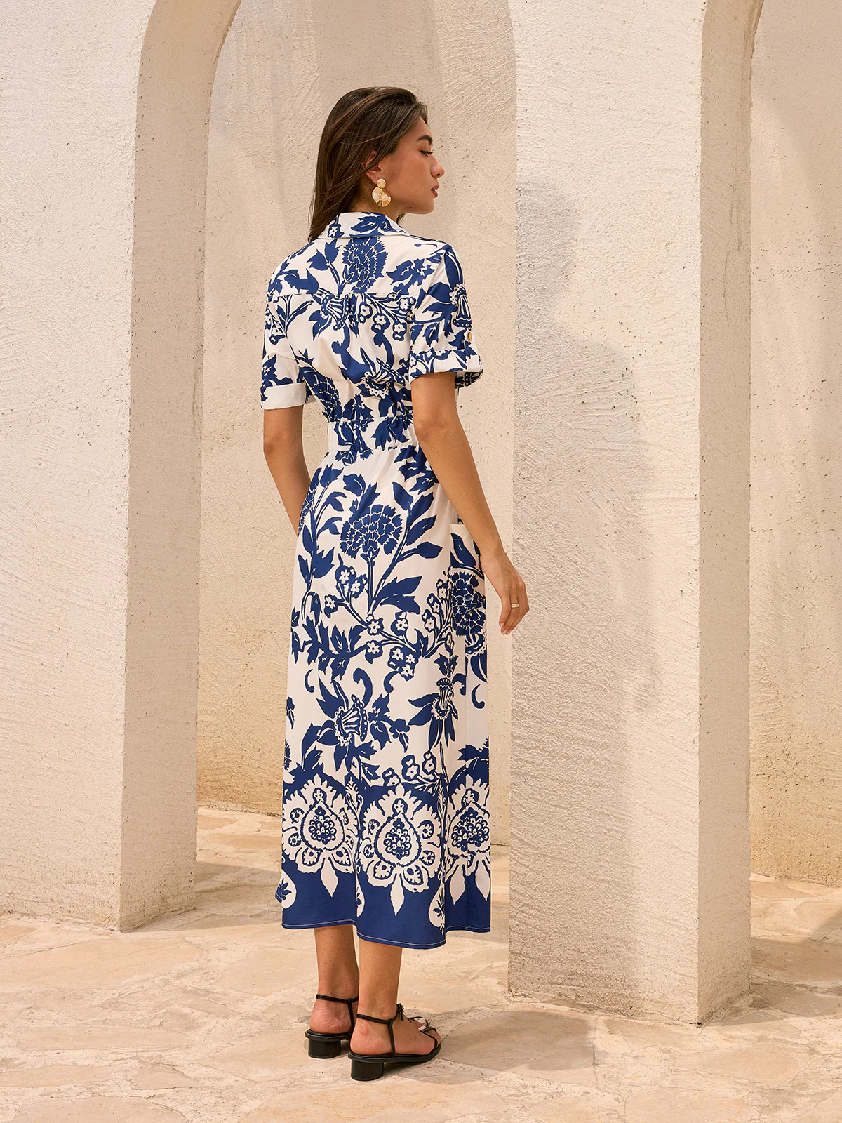 Pocketed Belted Floral Print Midi Dress - Wholesalesil