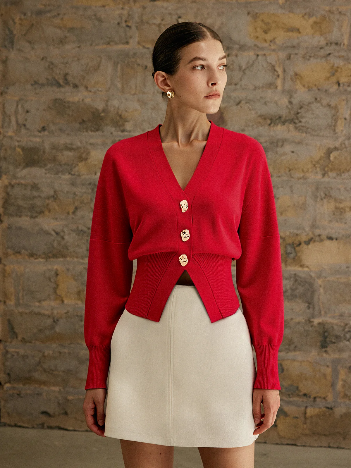 Wool Blend Cropped V-Neck Cardigan - Wholesalesil