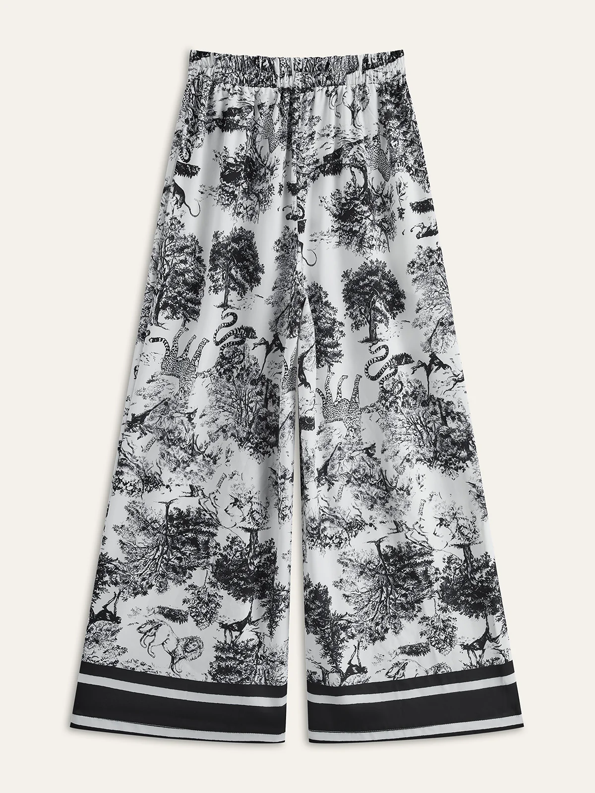 Printed Pants Set With Striped Trim - Wholesalesil