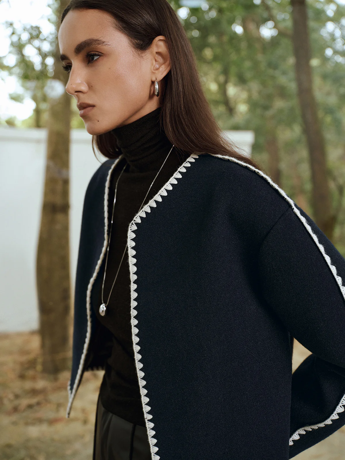 Contrast Scallop Trim Tweed Jacket - Wholesalesil