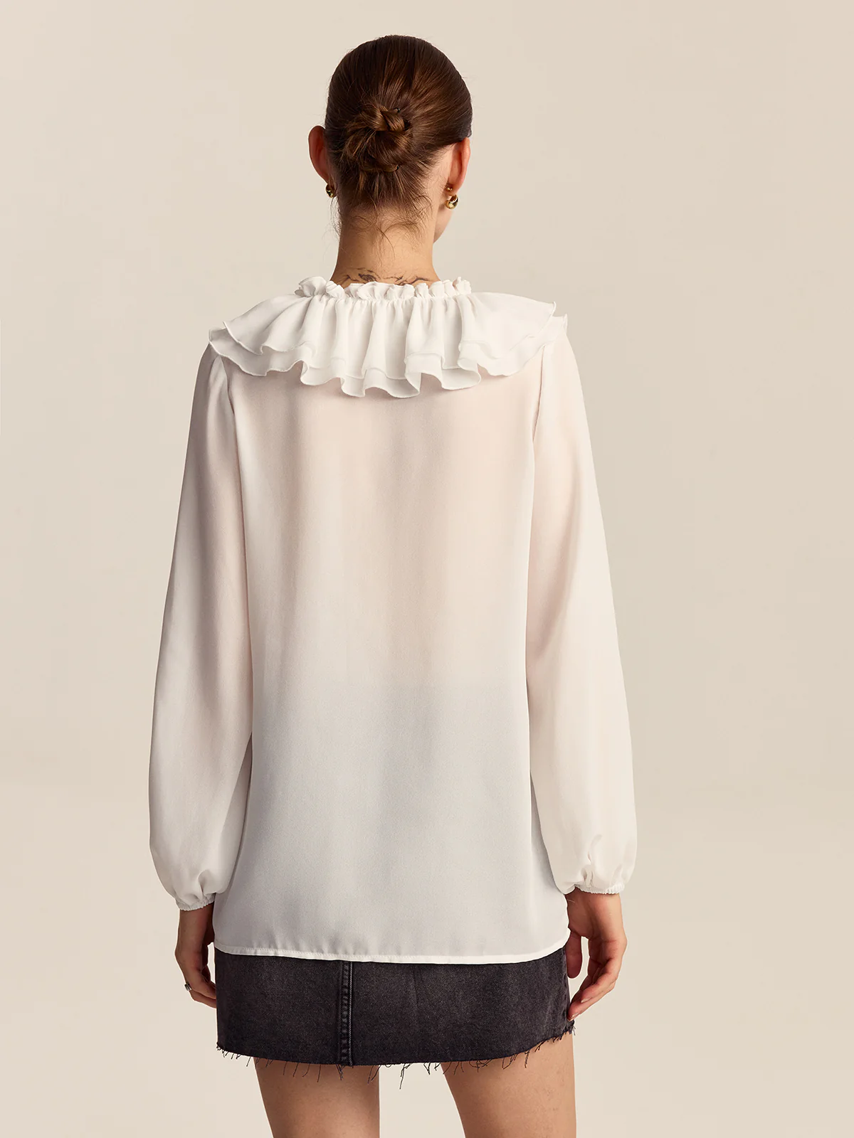 Ruffled V-Neck Chiffon Blouse - Wholesalesil