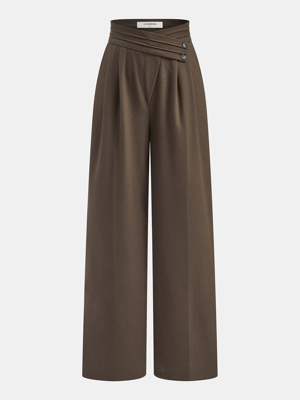 Asymmetrical Waistband Pleated Wide Leg Pants - Wholesalesil