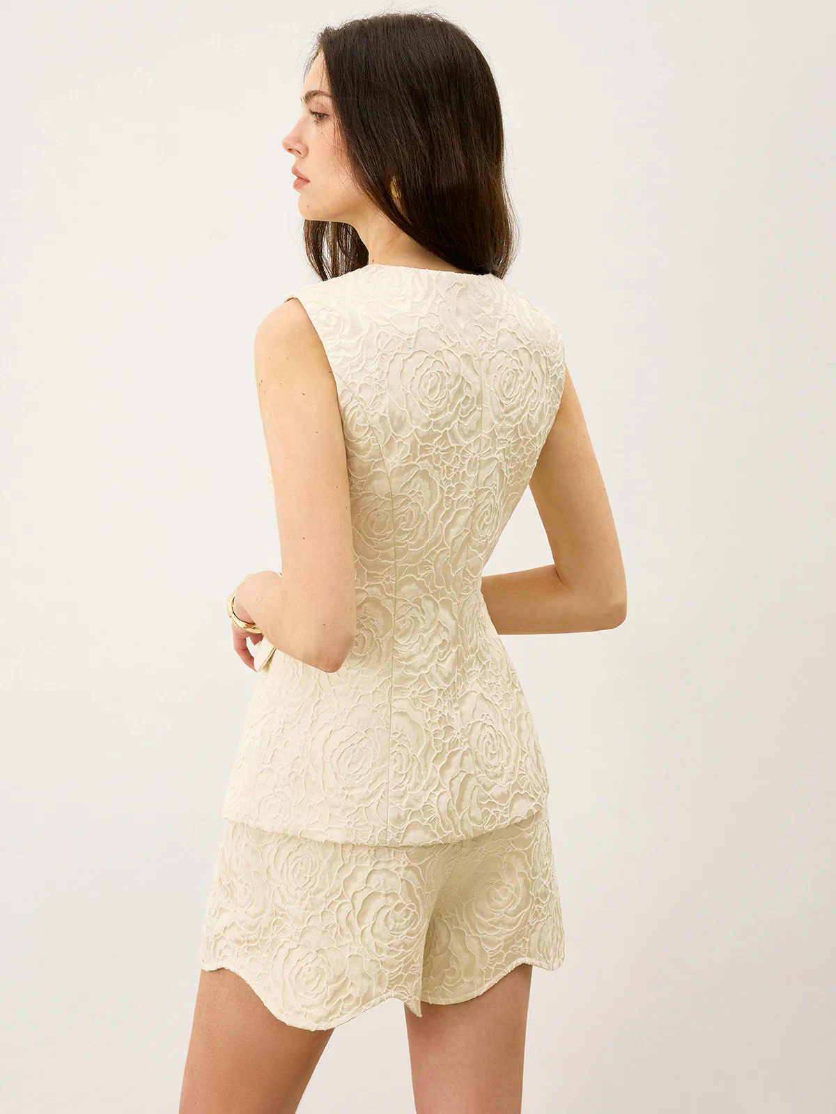 Textured Jacquard Vest with Metal Button - Wholesalesil