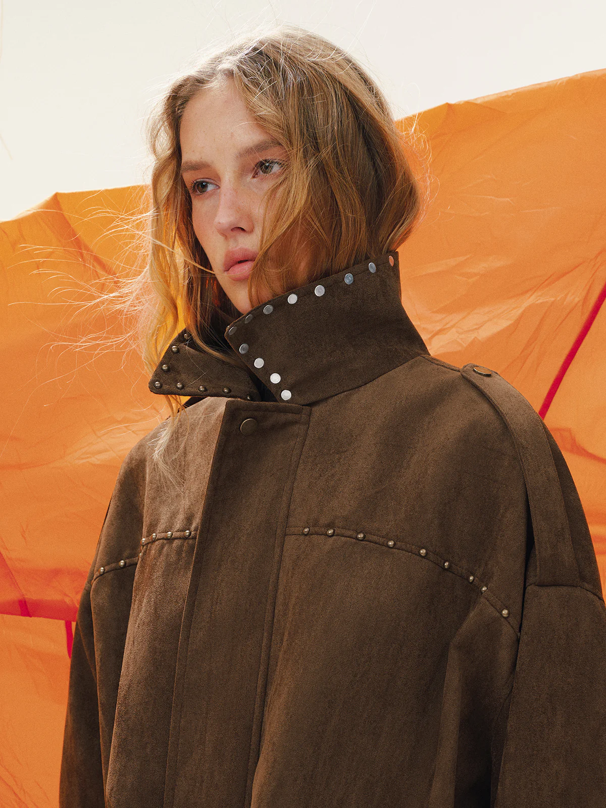 Vintage Suede Effect Studded Bomber Jacket - Wholesalesil