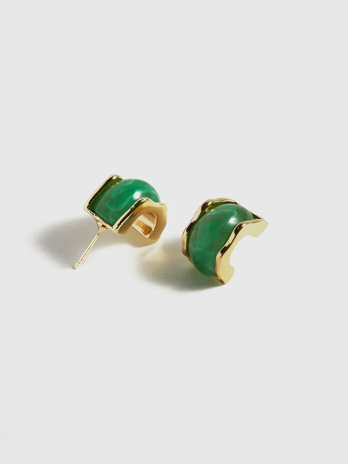 Green Marble Effect Gold-Tone Earrings - Wholesalesil