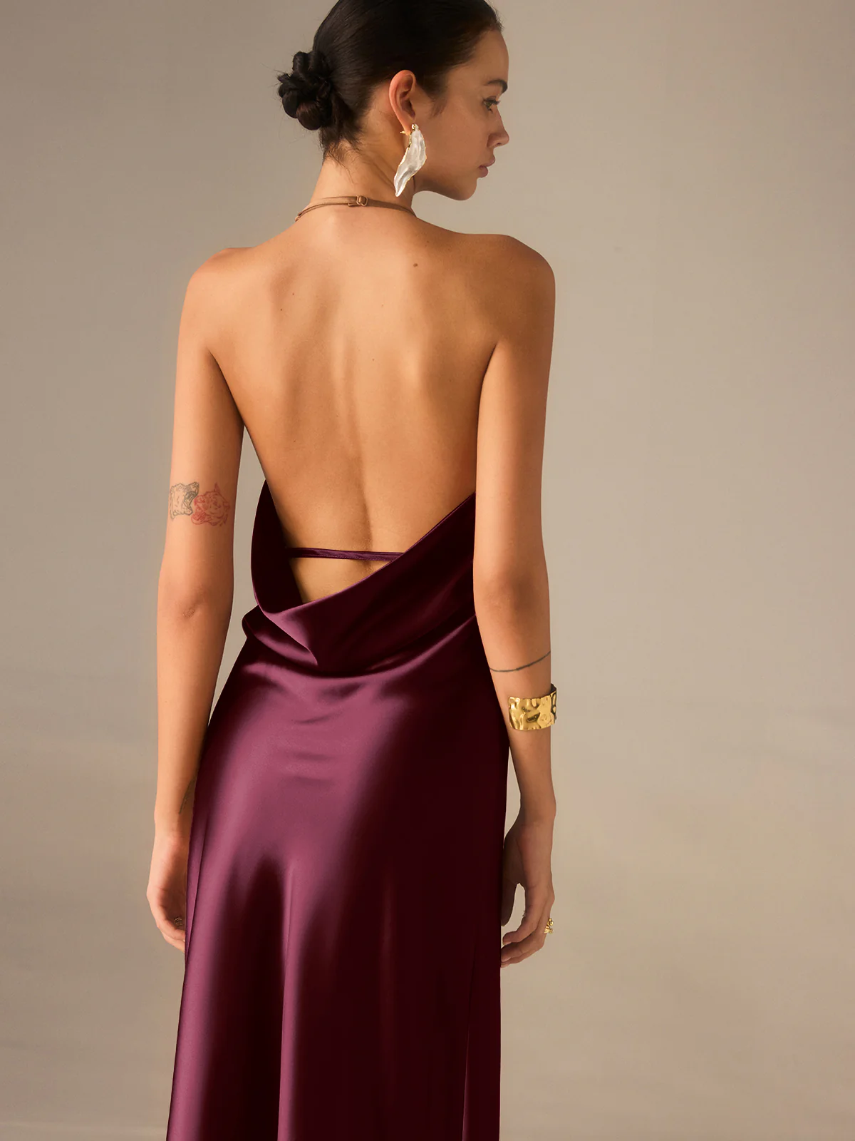 Satin Halter-Neck Backless Maxi Dress - Wholesalesil