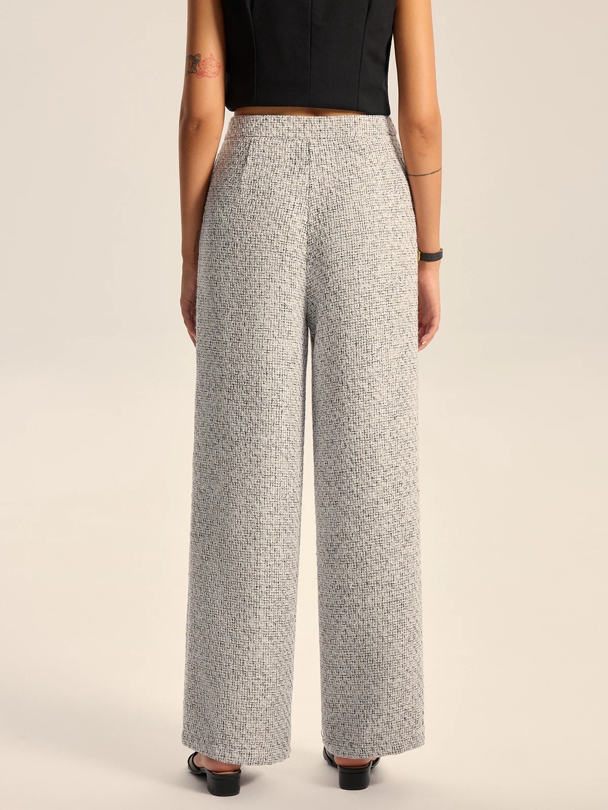 Textured Tweed Wide-Leg Pants - Wholesalesil