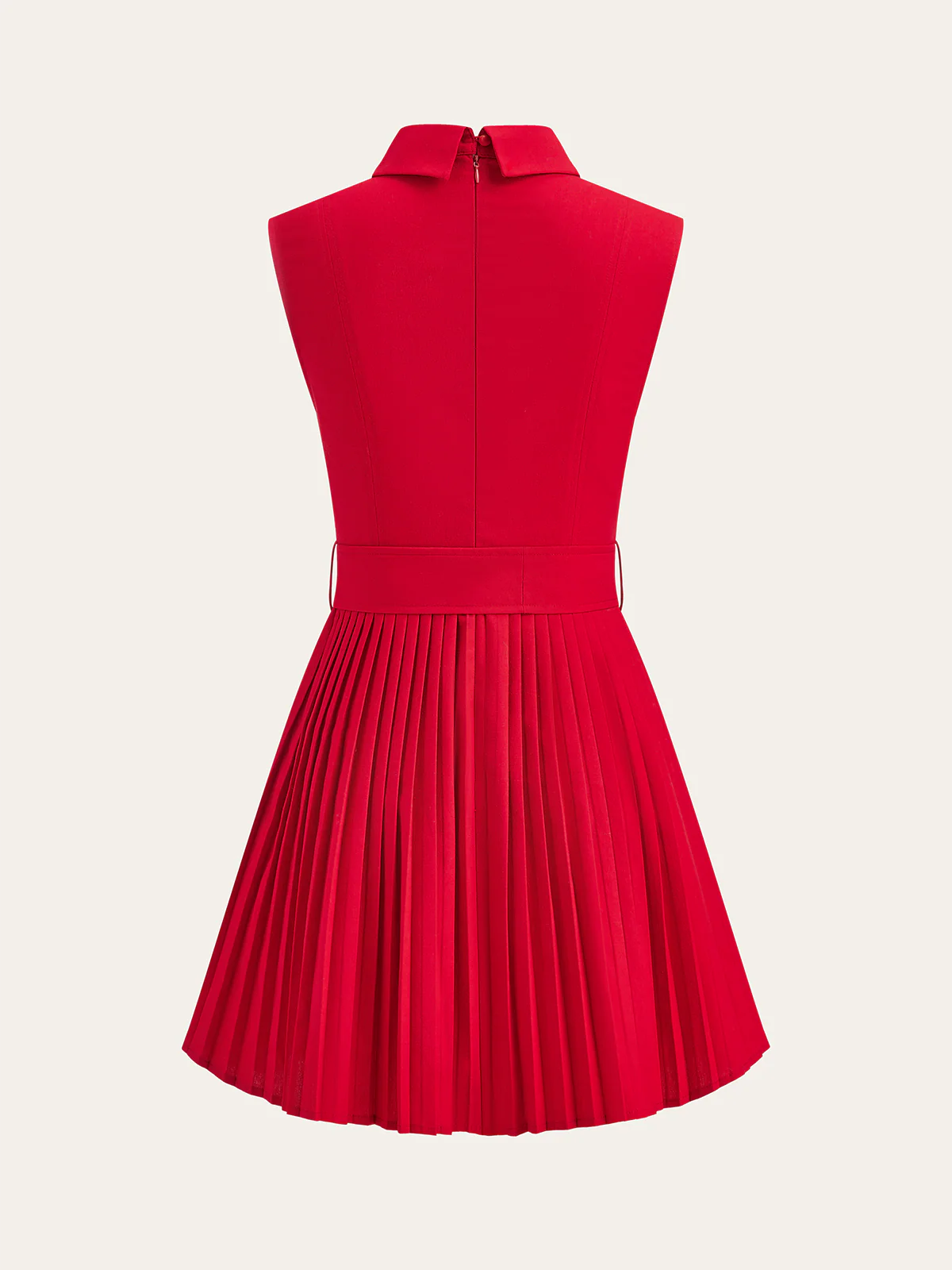 Shirt-Collar Pleated Dress with Belt - Wholesalesil