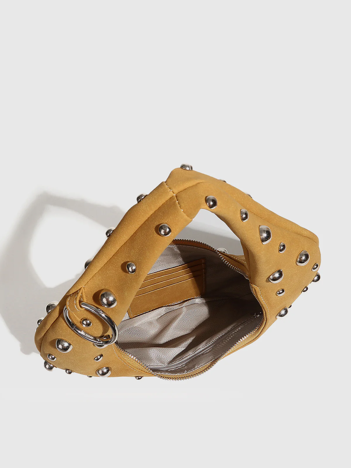 Stud-Embellished Hobo Bag with Zipper Detail - Wholesalesil