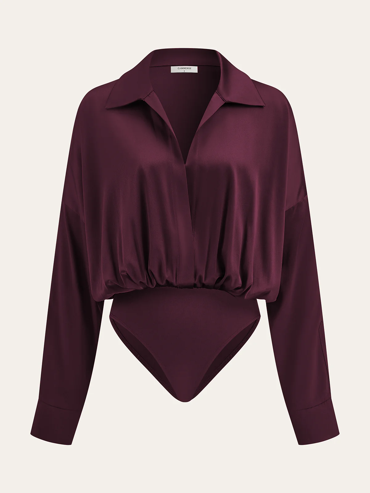 Satin Collared Long Sleeve Bodysuit - Wholesalesil