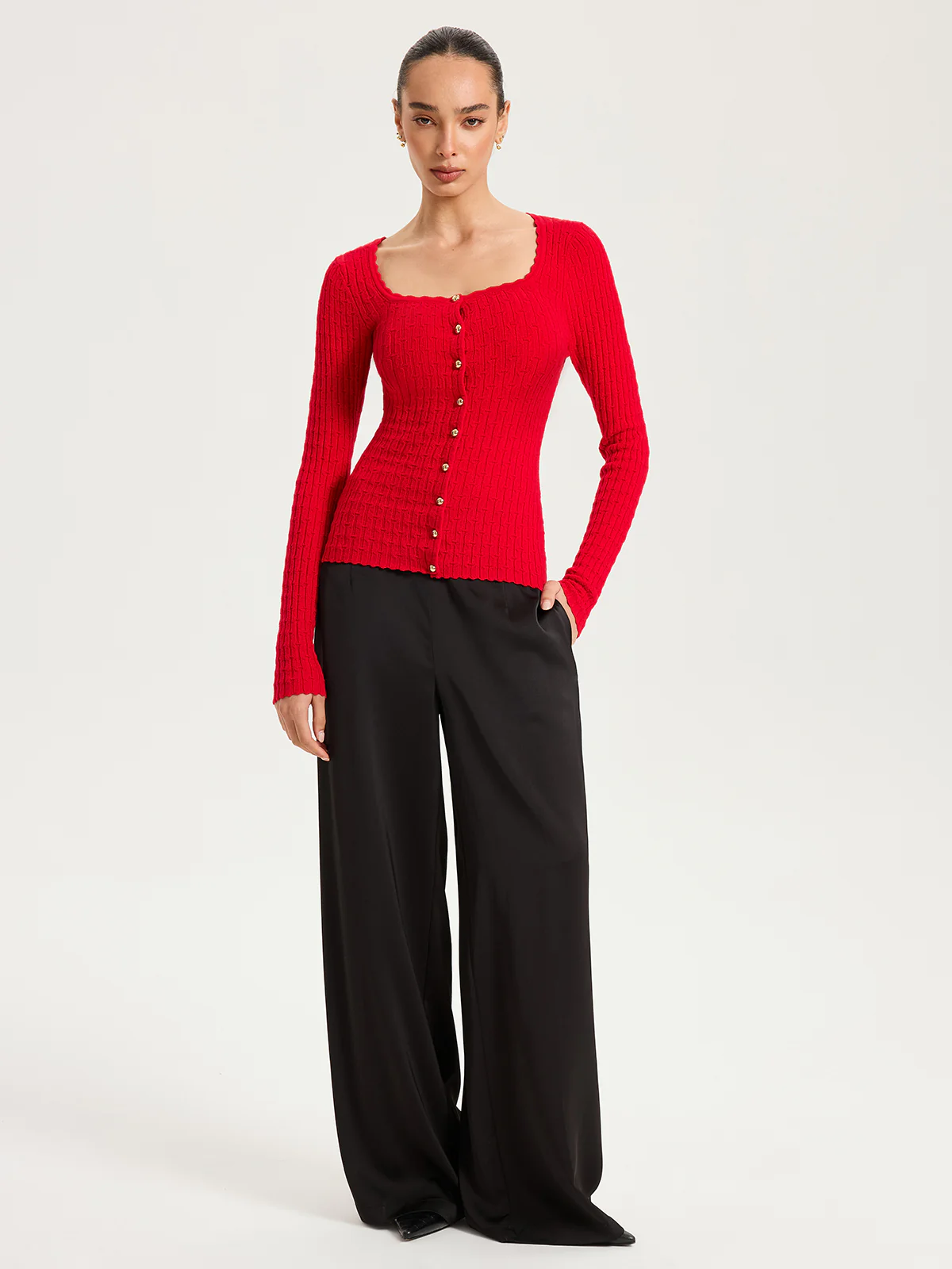 Wool-Blend Cable-Knit Metal Button Cardigan - Wholesalesil