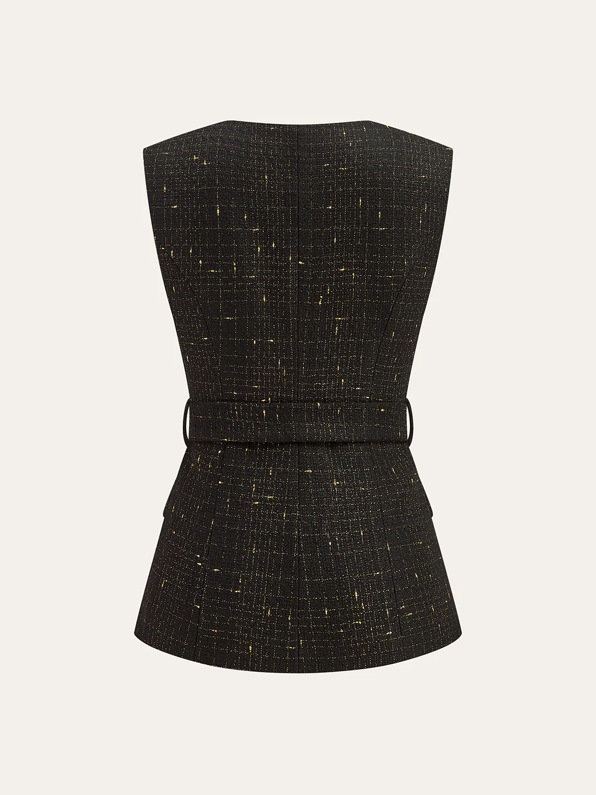 Tweed Belted Sleeveless Vest - Wholesalesil