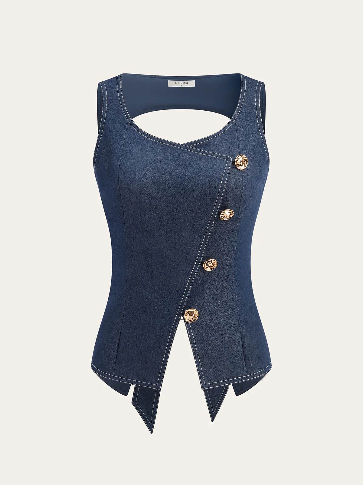 Asymmetric Button Bow Detail Vest - Wholesalesil